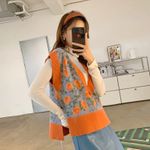 Boutique Korean Vintage Floral Knitted Sweater Vest Photo 4