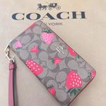 Coach Long Zip Around Wallet In Signature Canvas With Wild Strawberry Print Photo 7