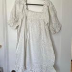 Eloquii White Polka Dot Smocked Front Ruffle Linen Mini Dress NWT Photo 3