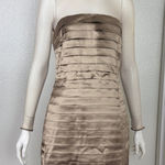 Vera Wang Vintage Seamless long Sleeve Satin Dress in Tan Size 8. D2 Photo 0