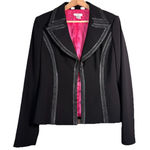 Cache Vintage  Black Suit Jacket Faux Leather Piping Size 8‎ Going Out Office Photo 0
