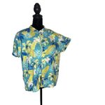 Vintage 100% Silk Tropical Print Top Women Size L Rum Runner Blue Retro Resort Size L Photo 8