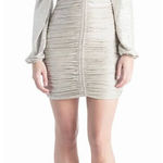 AQUA Metallic Dress Size Small V Neck Crinkled Shimmer Ruched Long Sleeve NEW Photo 0