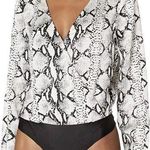 BB Dakota NWT Animal Print Satin Long Sleeve Cross Front Bodysuit Size Small Photo 0