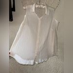 Chico's Gray Button Down Shirt with Notched Collar and Cut Out Details Photo 2