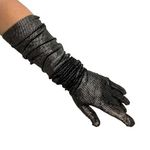 Dot Metallic Silver Stretch Gloves Long Party Cocktail Formal Photo 0