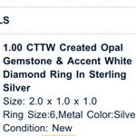 NWOT opal ring Silver Size 6 Photo 2