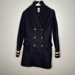 ZARA  Trafaluc navy blue wool blend military overcoat button women's size medium Photo 2