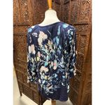 Chico's Chico’s Size 2 Tunic 3/4 Sleeve Floral Pullover Top Blue V Neck Rayon Sweater Photo 3