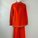 Vintage 2 Piece 60s 70s Retro Orange Tunic & Pants Set Medium Photo 3