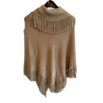 Francesca's | Iris Cowl Neck Knit Fringe Poncho in Beige One Size Photo 5
