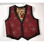 Handmade Reversible Women's Ugly Christmas Vest Folk Santa/Poinsettias Cotton XL Red Photo 1