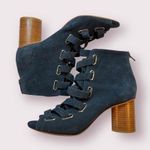 Jeffrey Campbell Blue Suede Lace Up Block Heel Peep Toe Salazar Sandals Size 9.5 Photo 4