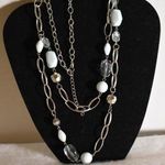 Chic Double Strand Silver Tone Shades of Blue Long Lobster Claw Clasp Necklace Photo 0