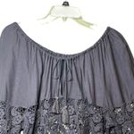 Free People  Shirt Womens XS Gray Boho Peasant Crochet Lace Tassel Long Sleeve Photo 8