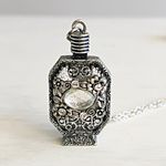 Perfume Bottle Pendant Necklace Rhinestone Embellishment Silver Vintage Style Photo 3