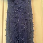 Theia Gretchen Appliqué Sequin Cocktail Dress Navy NWT Size 4 Floral Midi Dress Blue Photo 8
