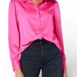 The Drop @Lucyswhims Hot Pink Satin Long Sleeve Collared Button Front Size S Photo 0