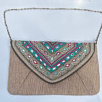 Chico's Vintage  Jerri Clutch Embroidered Tan Bag NWOT Photo 0