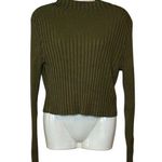 Forever 21  Green Cable Knit Cropped Stretch Long Sleeve Sweater 2X Photo 0