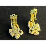 Stunning Vintage Clip On Earrings Faux Pearl Rhinestones Silver Tone Coquette Photo 4