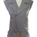 Susana Monaco Size M Lunar Grey Moto Vest Belted Zippers Pockets Zip Up Front Photo 0