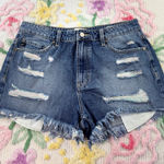 Kancan Distressed Cutoff Denim Shorts Rainbow Detail Women's Size L Blue Size L Photo 0
