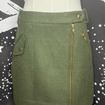 J.Crew Wool Blend Motorcycle Mini Skirt Gold Accents Lined Army Green Womens 00 Photo 0