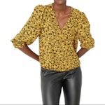 A New Day Wrap Yellow Floral Blouse Puff Sleeves - L Photo 1