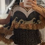 Blouse in earth tones, dropped shoulder and with outer layer Brown Size M Photo 0