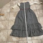 Vtg Floral Embroidered Maxi Dress Mock Neck Lace Ruffle Victorian sm Photo 9