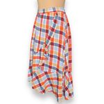 Lane Bryant  Faux-Wrap Ruffle A-Line Maxi Skirt Multicolor Plaid Linen Size 14/16 Photo 1