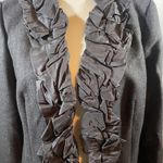 J.Crew  100% Wool Dark Grey Black Silk Trim Ruffle Neck‎ Blazer Jacket Women 6 Photo 3