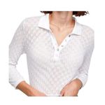 ZARA Top Womens Large White Sheer Knit Polo Cropped Long Sleeve Textured Photo 1