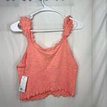 SO NEW  women’s bright pink ruffle sleeve tie stretch cropped top summer large‎ Photo 6