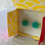 Origami Owl : Teal Color Rose Stud Earrings- Silver Tone Photo 6