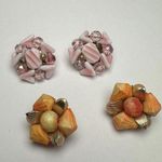 Bead Cluster Beaded Vintage Clip On Earrings 1 Hong Kong 1 West Germany Lot Of 2 Pink Photo 0