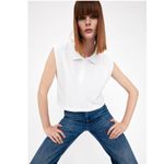 ZARA NWT CROPPED POLO WHITE MEDIUM Rugby Preppy Academia Photo 1