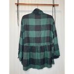 American Eagle NWT  Green & Black Buffalo Plaid Babydoll Flannel Peplum Shirt M Photo 3