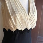 LUISA SPAGNOLI | Black & Cream Silk Surplice Bodice Beaded Cocktail Dress Size 6 Photo 3