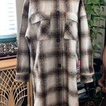 Levi's NWT Levi’s Ivory & Brown Plaid Zip Button Midi Maxi Shacket Coat Photo 0