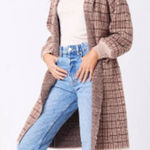 Saltwater Luxe  Tan Brown Plaid Neutral Lorelei Long Duster Cardigan Jacket Small Photo 0