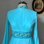 VINTAGE 1960s mod gown in teal with floral ribbon and chiffon Size 0 Photo 2