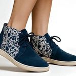 Soludos  Blue White Floral Italian Printed Motif Suede Lace Up Sneaker Boot Photo 0