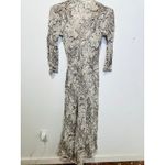 Reformation Grey Beige Animal Print Jaz Crepe Midi Wrap Python Snake Dress sz XS Photo 3