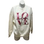 Francesca's  Women's M Beige Love Embroidered Long Sleeve Sweatshirt Photo 1