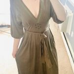 Anthropologie Anthro burning torch olive tie waist midi dress Photo 1