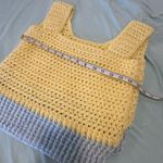 Handmade  Crocheted Yellow & Blue Cropped Tank Top. Wide Straps. Two Tone. Photo 3