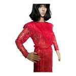 American Vintage Vintage 1980s Red Lace Art Deco Revival Evening Gown Sheer Maxi Dress  
size XS-S Photo 6