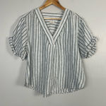 Anthropologie Pilcro Linen blend Henley Surf Top Short Sleeves Size M blue green Photo 0